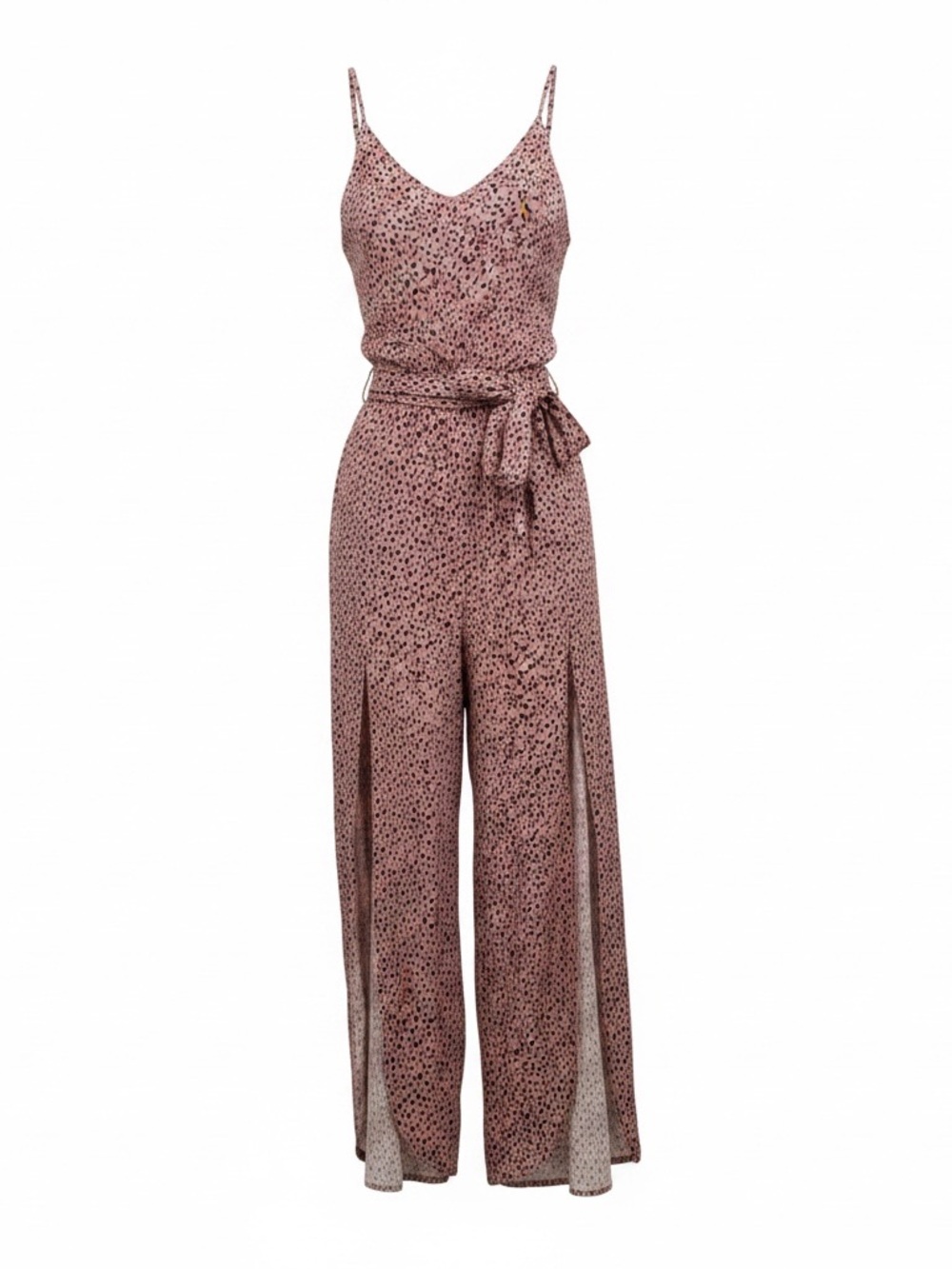 Spotted Pink Sleeveless Maxi Jumpsuit with Tie Waist